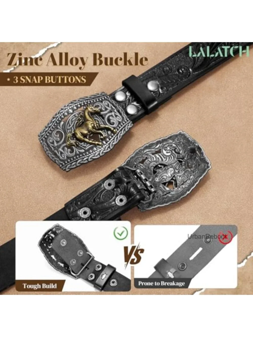 Western Leather Belt with Buckle for Rodeo Outfit Unisex